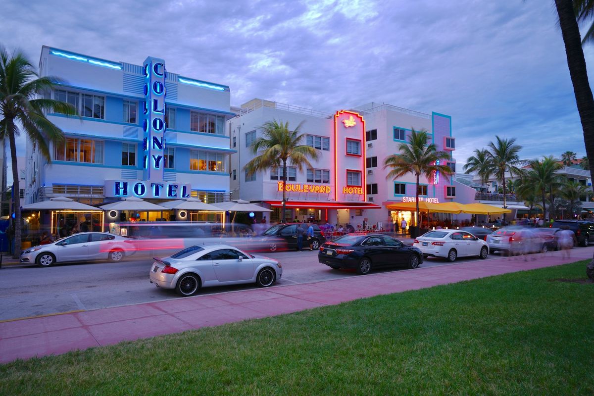 Art deco-bygninger ved South Beach i Miami