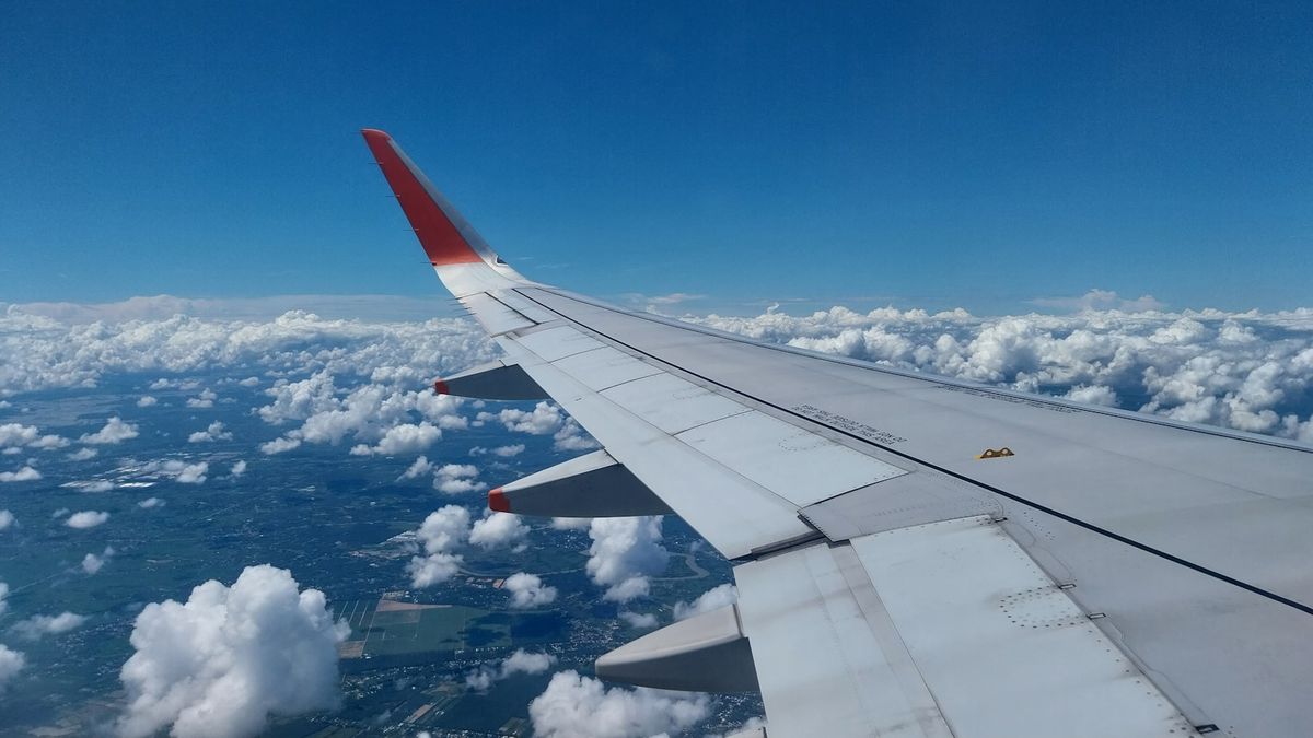 Flyvinge over skyer fra flyvindu